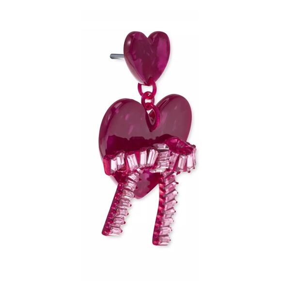 Fuchsia Tone Double Heart Earrings Bow Chic Stylish Trendy Fashion Gift For Her - Picture 3 of 6